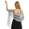 Bliceon Sciarpa argentata da donna, scialli e coprispalle in chiffon, scialle scintillante per abiti da sera, festa di nozze, ballo formale, vestito, sposa e damigella d'onore