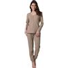 Lovable Set Pigiama Donna in 100% Cotone | Maglia Manica Lunga con Scollo a V Serafino + Pantaloni | Comfort Naturale | Donna, caffè Latte 3 - M