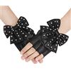 TINAYAUE - Guanti punk, mezze dita, con fiocco, design con rivetti, in pelle PU, per cosplay, senza dita, stile rock jazz, per ragazze e donne