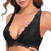 SHEKINI Bralette in pizzo da donna con profondo scollo a V imbottito in pizzo lungo senza ferretto reggiseno corto traspirante, Nero , L