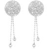 Larrel 2 copricapezzoli con strass e nappa, adesivi per capezzoli con strass, gocce d'acqua e nappe, adesivi per capezzoli per petto da donna, reggiseni pasticci, cuscinetti per il seno argento
