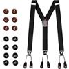 Fuitke Bretelle da Uomo Y-Back con 8 Bottoni Neri e 6 Marroni, 3,5 cm di Larghezza, Elastiche Regolabili con 14 Bottoni per Feste