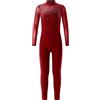 YiZYiF Body per Bambina Tuta da Ginnastica Artistica Pattinaggio Maniche Lunghe Jumpsuit Patchwork Sportiva Body da Danza Leotards da Balletto Borgogna 15-16 anni