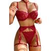 Satohom Donna Set Lingerie Sexy 3 Pezzi Pizzo Reggiseni con Giarrettiero Perizoma e Reggicalze con Girocollo Brasier Mutandine Babydoll con Giarrettiere Reggiseno Pizzo Floreale Taglia Unica
