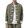 PengGengA Camicia Uomo Cotone Cinese Tradizionale in Lino E Tai Chi Kung Fu con Collo A Rana Esercito Verde 2XL