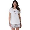 Lovable Set Pigiama Corto Femminile in Jersey di 100% Cotone | Maglia Girocollo Manica Corta + Pantaloncino Donna, Bianco Latte con Stampa 6 - XXL