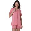 Lovable Pigiama Aperto in Modal ed Elastan | Giacca a Maniche Corte con Bottoni e Pizzo + Pantaloncini Coordinati | Elegante e Confortevole | Nightwear Donna, Rosa Malva 5 - XL