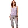 FREDDY Pigiama Donna Cotone Canottiera Pinocchietto Lilla Completo Homewear