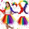 LumenVela Gonna Tulle Donna, Costume Carnevale Arcobaleno Donna, 3 Pezzi Gonne in Tulle Arcobaleno Set con Boa Piume, Cerchietto Piume per Carnevale Cosplay Party