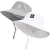 DOINEUFL Cappello da sole per bambini e bambine, cappello estivo con protezione solare UPF50+, a tesa larga, traspirante, leggero, per spiaggia, viaggi, bambini, grigio + bianco, 1 anno