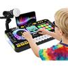 Nitigo Console DJ per bambini, controller DJ, mixer DJ con funzione di registrazione, 100+ effetti sonori, giradischi DJ realistico e drum pads, regalo per bambini e bambine 3-11 anni, Nero