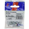 Forgefix, Vite Pozi multiuso CSK ST ZP 4,0 x 25 mm ForgePack 20, adatta per l'uso con molti materiali tra cui PVC, legno, truciolato, MDF e altri tipi simili.