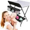 Willonin Tavolo fasciatoio pieghevole e regolabile in altezza per bambini, con ruote, cesto portaoggetti in metallo, tessuto Oxford, assistente di cura per bambini, 79 x 55,5 x 96 cm, nero e bianco