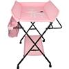 Willonin Fasciatoio pieghevole, fasciatoio con cesto portaoggetti, cintura di sicurezza e 4 ruote con freno, regolabile in altezza 74 x 63 x 92-98 cm/rosa