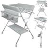 Willonin Tavolo per pannolini pieghevole, fasciatoio regolabile in altezza con cesto portaoggetti, cintura di sicurezza e 4 ruote con freno, motivo nuvola, 4 altezze regolabili 95/97/99/101 cm, grigio