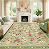 INOVADAY Tappeto Lavabile 240x300 cm, Stile Boho, Pelo Corto, Antiscivolo, Design Stampa Floreale, per Soggiorno, Camera da Letto, Sala da Pranzo, Ufficio, Camera dei Bambini, Verde Chiaro