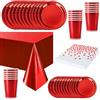 COSORO 65 Pezzi Set Stoviglie per Feste Rosso Foil,Piatti Tazze Asciugamani di Carta Tovaglia Plastica Stoviglie Monouso Biodegradabili,Decorazione Desktop per Feste di Compleanno,Picnic,Baby Shower