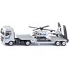 Siku 1759 Camion MAN con elicottero della polizia e gancio di traino, 1:87, carrozzeria in metallo, argento-blu, set giocattolo della polizia per bambini