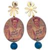 stylen Orecchini Pendenti da Donna con Agata Blu Naturale, Orecchini Artigianali in Stile Pop Art e Rock con Ciondolo Illustrazione Artistica, Regalo Originale