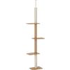 PawHut Albero Tiragraffi per Gatti a 4 Livelli, Tiragraffi a Soffitto con Altezza Regolabile, 43x27x228-260cm, Marrone Chiaro