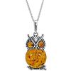 Kiara Jewellery Collana in argento Sterling 925 con ciondolo a forma di gufo, intarsiato con ambra baltica marrone su catenina in argento sterling 45,7 cm., Argento sterling, Ambra