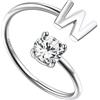 Suplight Suplihgt Anello Donna Argento 925 Personalizzato Anello Lettera W Anello Donna Argento con Pietra Personalizzata Anello Donna con Iniziale W Personalizzato Regolabile Regalo Natale San Valentino