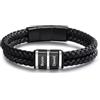 Jeweidea Bracciale Personalizzato da Uomo in Pelle PU con Incisione Nome Bracciale Regolabile con Perline in Acciaio Inossidabile per Papà Regalo della Festa del Papà (Nomi 2)