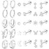 Dochais 15 Paia Orecchini Donna Orecchini Acciaio Chirurgico Piercing Orecchio a Cerchio Argento Piercing Helix Trago Conch Piercings Ipoallergenica Multi Set Piercings Orecchio Argento