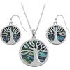 Kiara Jewellery Kiara gioielli cofanetto di reversibile ciondolo a forma di albero della vita celtico 45,7 cm catena intarsiato entrambi i lati con Bluish Green abalone Shell con gli orecchini ipoallergenico. rodiato