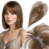 Elailite Hair Topper Donna Capelli Veri Clip 14g 28cm Protesi Toupee Posticci Toupet con Frangia Silk Lace 7x11cm #4 Marrone Cioccolato