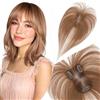 Elailite Hair Topper Donna Capelli Veri Clip 14g 28cm Protesi Toupee Posticci Toupet con Frangia Silk Lace 7x11cm #6 Marrone Chiaro