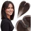 Elailite Hair Topper Donna Capelli Veri Clip 14g 28cm Protesi Toupee Posticci Toupet Silk Lace 7x11cm #2 Marrone Scuro