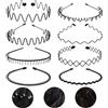 JERLITU Fascia per capelli da uomo, in metallo, elastica, antiscivolo, per lo sport, alla moda, nera, ondulata, in metallo, unisex, per sport all'aria aperta, trucco, uso quotidiano (8 pezzi)