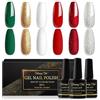 Shining She Smalto Semipermanente Unghie Natale,6 Colori Verde Glitter Rosso Bianco Oro Smalti Semipermanenti Soak-Off UV,Adatto per Nail Art Femminile Di Famiglia,8ML
