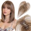Elailite Hair Topper Donna Capelli Veri Clip 14g 28cm Protesi Posticci con Frangia Silk Lace 7x11cm 4P27 Marrone Cioccolato/Biondo Scuro