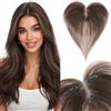 Silk-co 3D Hair Topper per Capelli Veri Donna con Clip Marrone Scuro, 28cm 13g Hand-tied Toupet Toupee Leggero con Frangia Centrale