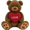 MorisMos 90cm Orso Peluche Gigante con Love, XXL Marrone Orsacchiotto di Peluche Grande Kawaii Orsetto Pupazzo Regalo per Bambino Fidanzata Compleanno San Valentino