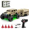 Generic Camion cingolato RC in scala 1/64 con rimorchio, controllo proporzionale completo 2.4G Mini fuoristrada RC Monster Truck con luci LED, modalità doppia velocità, adesivi fai da te per hobbisti