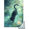 JQXZKNPHRT Gatto nero Puzzle 1000 Pezzi Carta per Adulti Stagno di Ninfee Gioco di Puzzle 1000 Pezzi Relax Famiglia Regalo 38x26cm/1000pcs