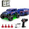 Generic Camion cingolato RC in scala 1/64 con rimorchio, controllo proporzionale completo 2.4G Mini fuoristrada RC Monster Truck con luci LED, modalità doppia velocità, adesivi fai da te per hobbisti