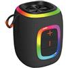 fesoklaf Altoparlante Bluetooth portatile, altoparlanti wireless BT 5.3 con cordino, TF/AUX/Bluetooth, 3 modalità di riproduzione, illuminazione RGB per esterni, mini altoparlante impermeabile (nero)