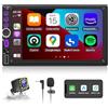 KMUTZY Autoradio 2 DIN con CarPlay Wireless e Android Auto, Schermo Touchscreen 7 Pollici, Radio Auto Bluetooth 5.0 con Telecamera Posteriore, Mirror Link, Tipo-C, SWC, FM, EQ, Navigazione GPS