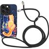 Kueqeay Custodia con Cordino per iPhone 16 Pro Max 6,9 Morbido TPU Bumper Cover del Modello Gatto Nero con Laccio Collana Silicone Antiurto Protettivo Case Regolabile Cellulare Girocollo, 03