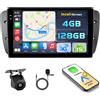 Hikity 4+128GB Android 15 Autoradio per Seat Ibiza 6J 2009-2013 con Wireless Carplay Android Auto, 9 Pollic Incell Schermo Tattile Supporto BT/GPS/WiFi/FM/RDS+Retrocamera+MIC