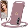 Eherui Cover per Samsung Galaxy S24 FE 5G con Cordino, Custodia con nastri Collana Regolabile Morbida in silicone Case con Motivo Cuore AntiGraffio Antiurto Protettiva Cover per Samsung S24 FE,Rosa