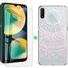 KJYF Custodia Cover + Pellicola Protettiva Vetro Temperato per Wiko View4 (6.52 Pollici), Protezione in Silicone Morbido Traslucido TPU Case Ultra Sottile - Mandala in Polvere