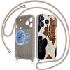 Foonary Magnetica Cover con Cordino per iPhone 17 Pro, Compatibile con MagSafe, Aesthetic Leopardata Motivo Pelle Disegni, Silicone Custodia Case con Tracolla Collana Catena per iPhone 17Pro 6,3