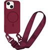 FMPCUON FNPCUON Cover Magnetica con Cordino per iPhone 15 Compatibile con MagSafe,Ricarica Wireless, Placcatura Disegno Custodia con Collana Laccio Tracolla Regolabile Case.Rosso