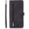 VQWQ Custodia per Xiaomi Redmi Note 12 Pro Plus 5G, Cover a Portafoglio in Pelle PU Tinta unita Slot per Schede Libro Supporto Cordino Antiurto Chiusura Lampo Cavalletto Flip Case per Donna-[GN]-Nero