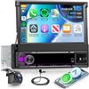 Hodozzy 6G+128GB Android 15 Autoradio 1 Din Schermo a Scomparsa con Carplay Wireless Android Auto, 7 Pollici Touchscreen Ribaltabile GPS Radio con WIFI, Bluetooth, FM/AM/RDS, DSP, Schermo Diviso, USB